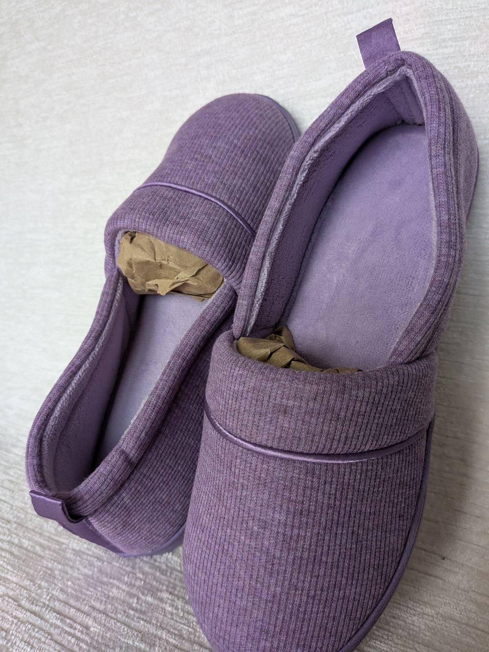 Memory Foam Ribbed Slip-On Indoor/ Outdoor Slippers Lavender Woman Size 8